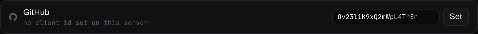 The same row with a client ID typed into the field, next to the Set button