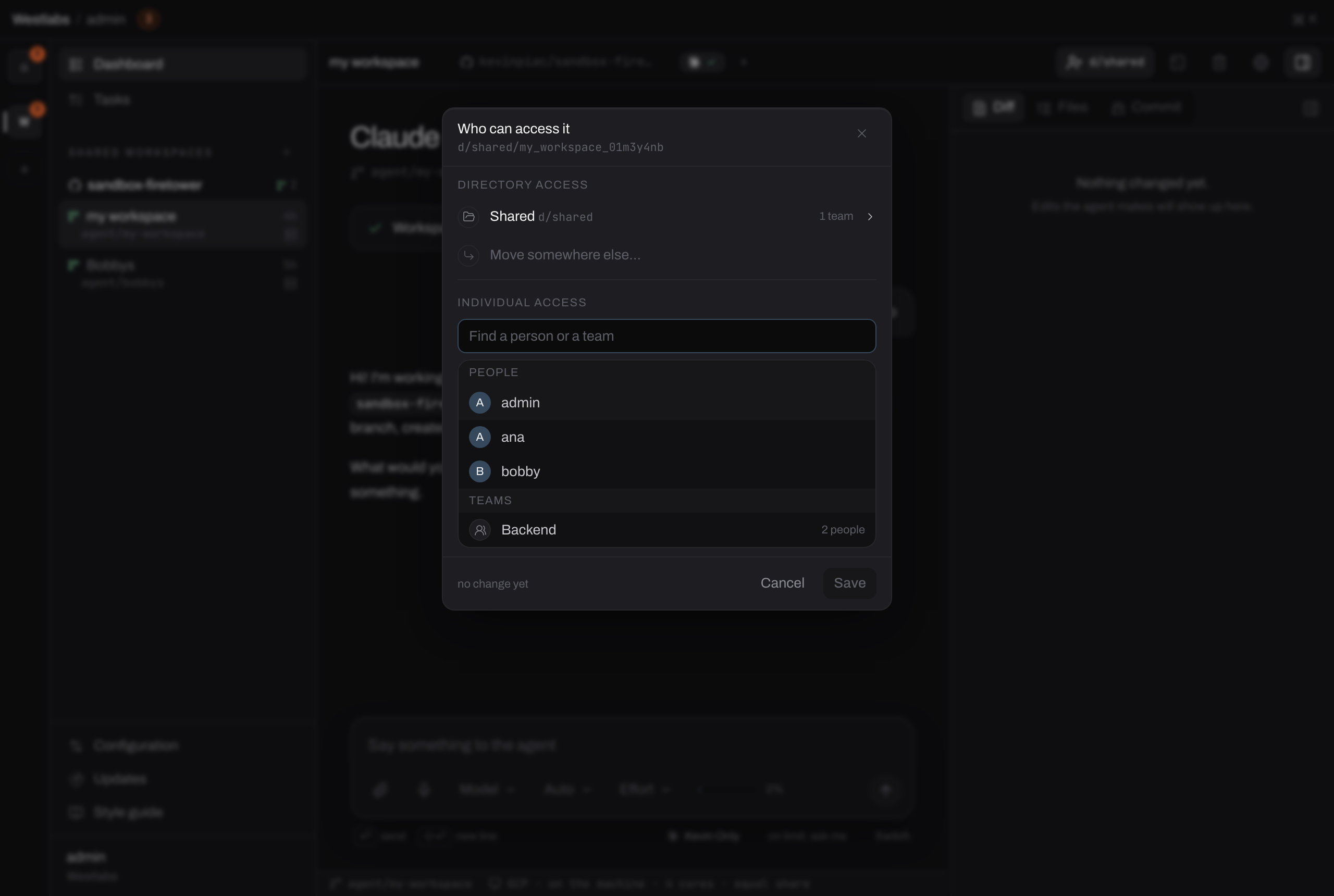 The individual access picker, searching across people and teams
