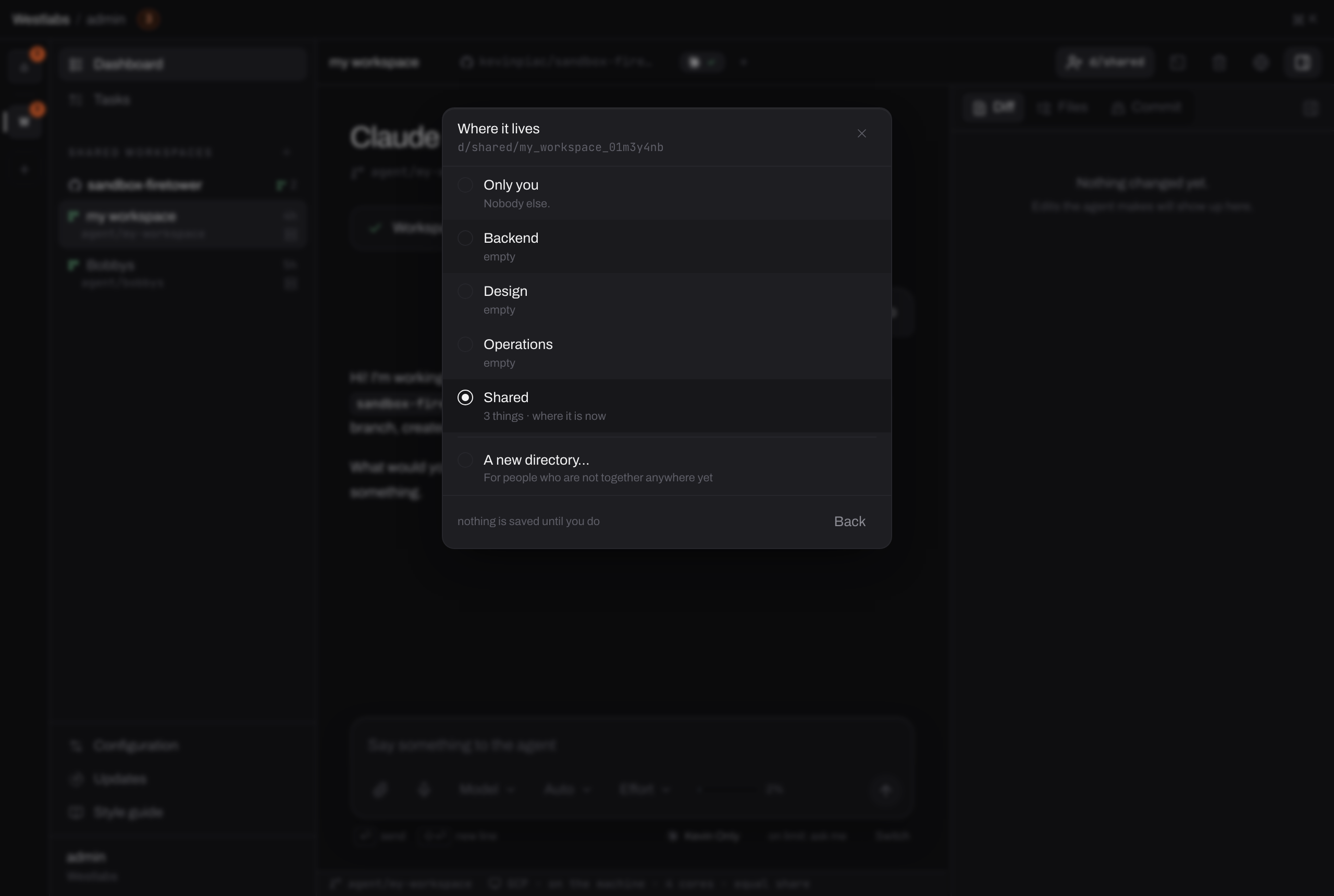 The move control open, listing the directories this resource can be filed in